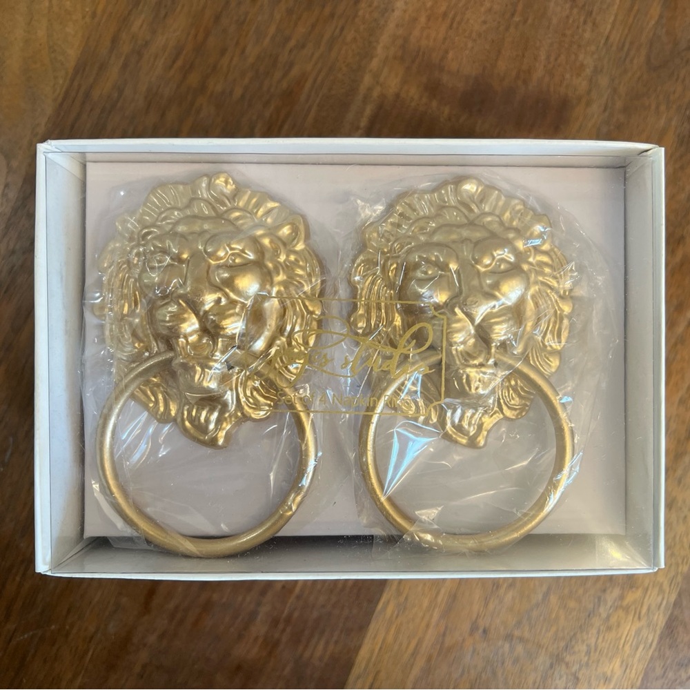 Gold Lion Head Napkin Ring Set